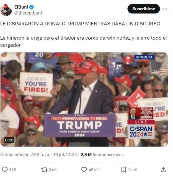 Donald Trump sufrió un atentado y los memes estuvieron presentes: ¡Darwin Núñez es protagonista!