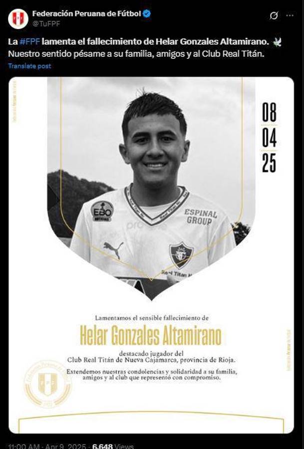 Consternación: Muere jugador tras recibir brutal golpe en la cabeza en el fútbol de Perú