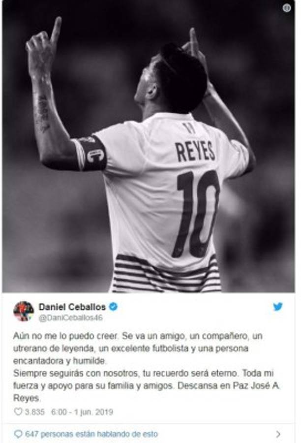 Conmovidos y destrozados: Mensajes de jugadores y clubes tras la muerte de la 'Perla' Reyes