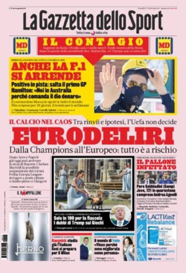 La pandemia del coronavirus se roba las portadas deportivas por el mundo: 'Stop ya'