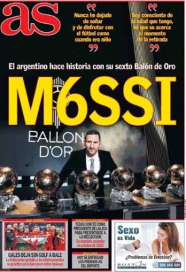 La prensa mundial se rinde ante Messi tras ganar su sexto Balón de Oro