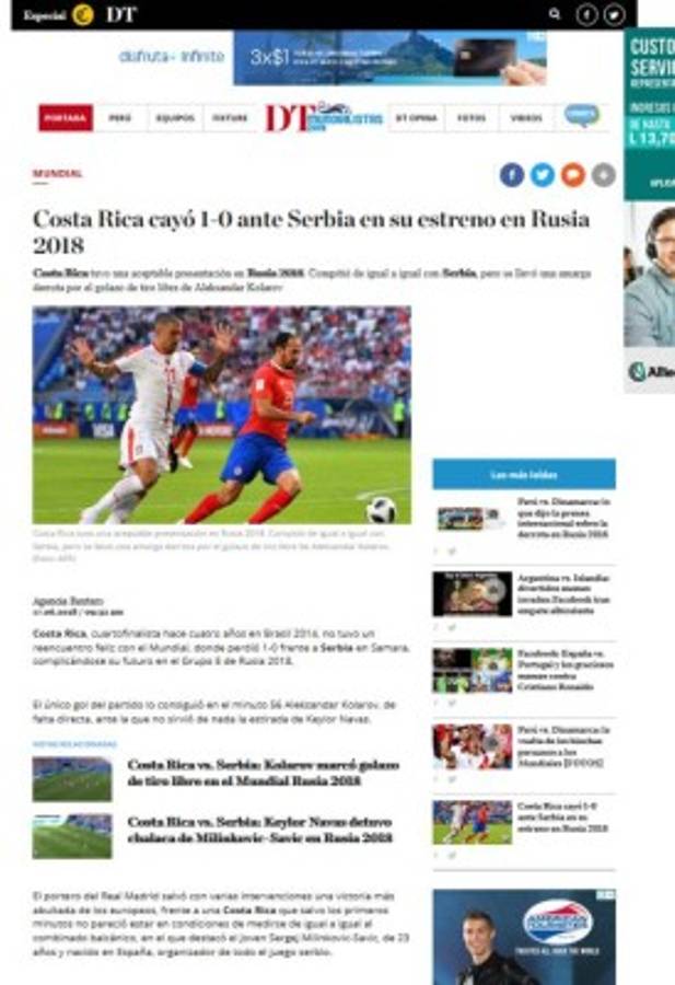 Prensa de Costa Rica: 'Se apaga la ilusión de los octavos en Rusia'