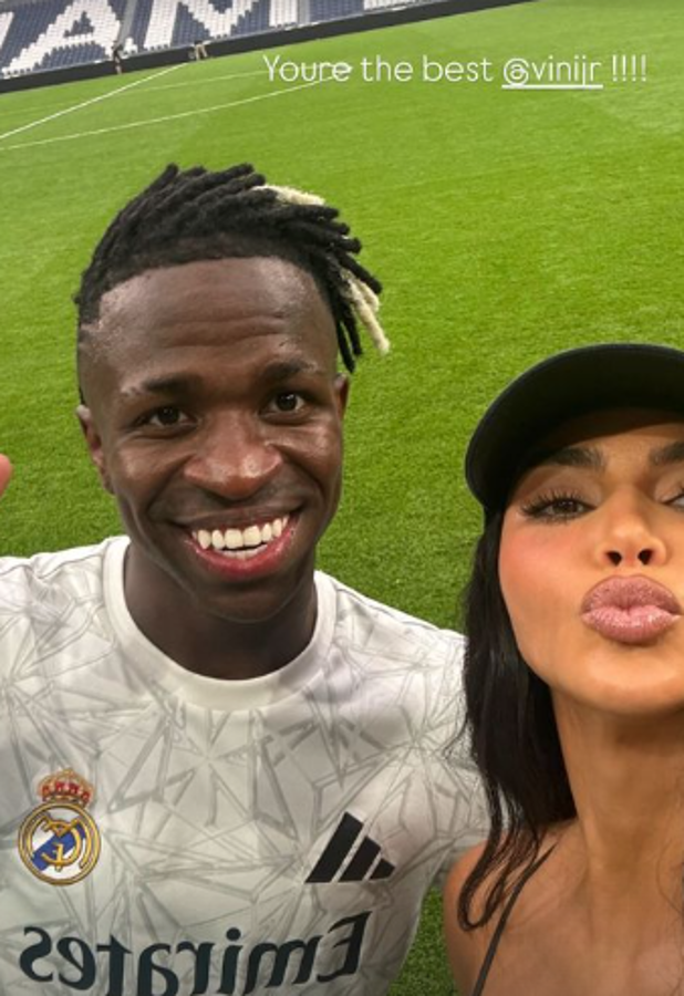Kim Kardashian impacta en el Bernabéu: las fotos con Florentino Pérez y el mensaje para Vinicius