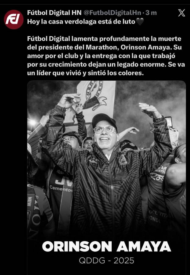 Rely Maradiaga hace promesa: así reacciona la prensa al fallecimiento del presidente de Marathón, Orinson Amaya: Eterno
