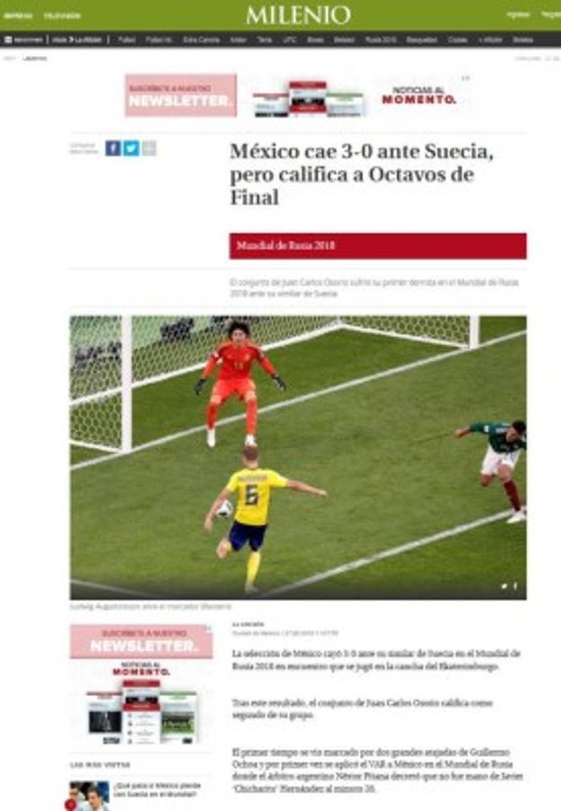 Así ve la prensa mundial el pase de México a los octavos de Rusia 2018
