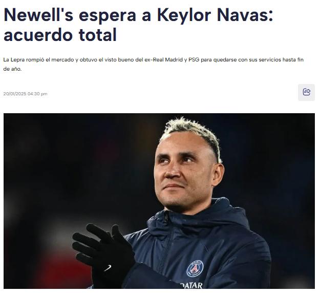“Bombazo que sacude el mercado; leyenda”: prensa argentina reacciona con la llegada de Keylor Navas