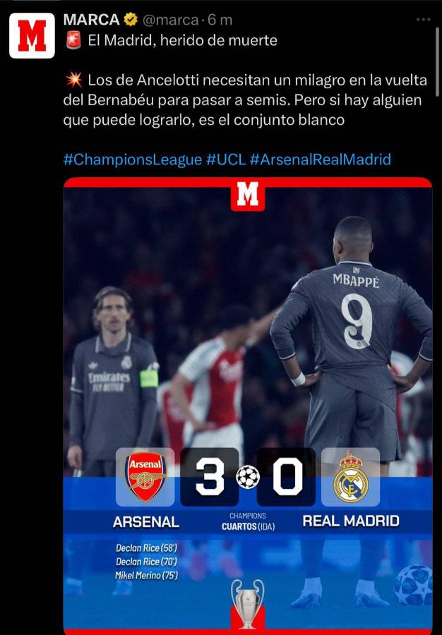 Desmantelaron a Ancelotti está eliminado fritos: así reacciona la prensa a la humillación del Arsenal ante Real Madrid