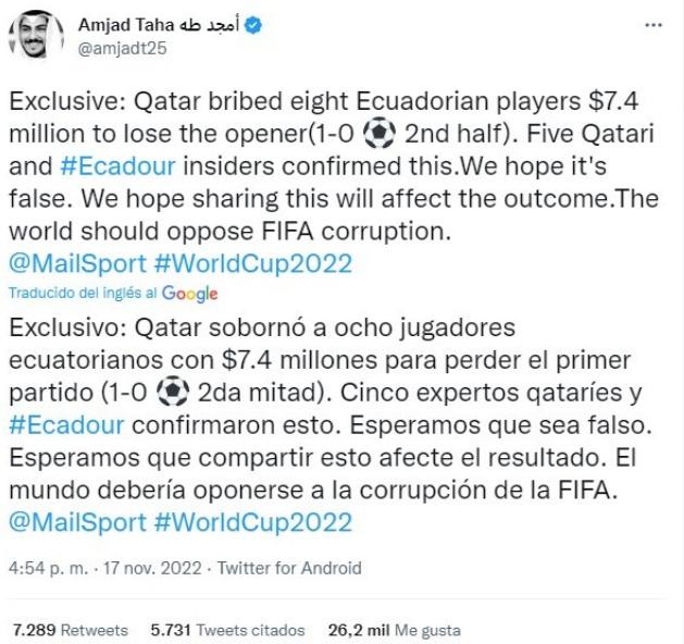 Escándalo: Revelan los millones que Qatar quiso pagar para sobornar a Ecuador en el partido inaugural del Mundial