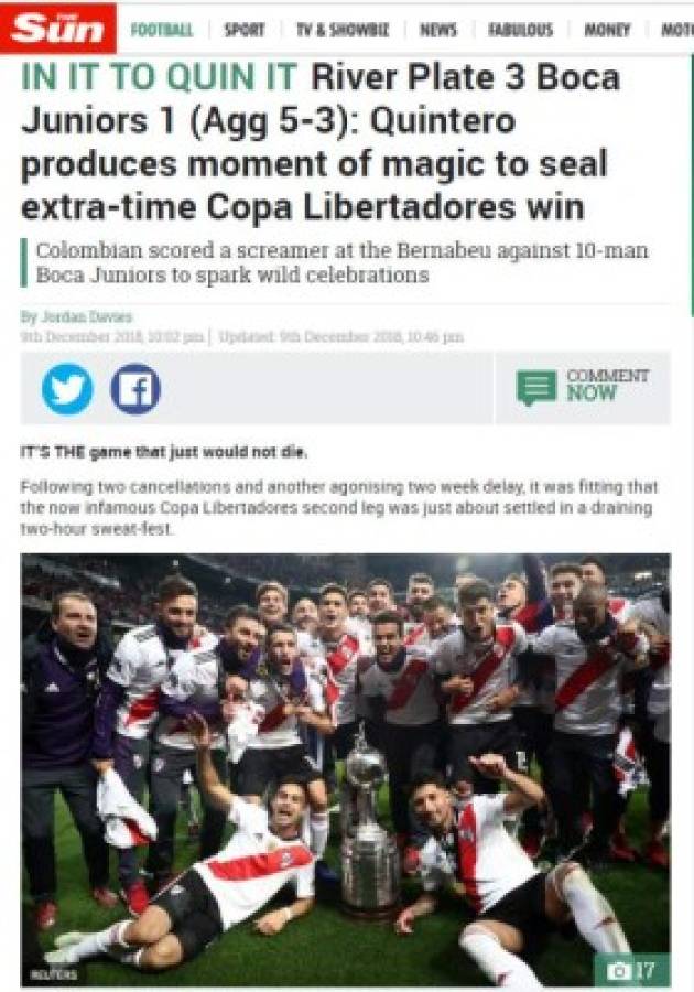 ¡Campeones! La prensa mundial se rinde ante River tras conquistar la Copa Libertadores