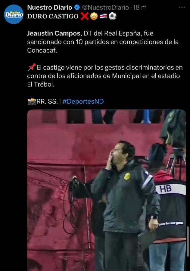 Le salió caro: la prensa tica y hondureña reacciona al castigo de 10 partidos que recibió Campos por parte de Concacaf