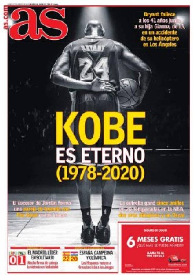 Tristes portadas: El deporte llora la muerte de Kobe Bryant, leyenda de la NBA