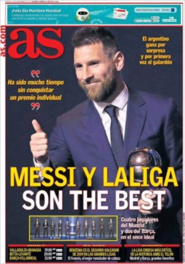 Lo que dicen las portadas del mundo sobre el 'The Best' conquistado por Messi
