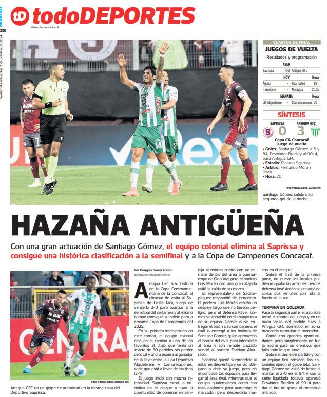 “La grandeza murió”: así reacciona la prensa a la eliminación de Saprissa; señalan al culpable y admiran al Antigua