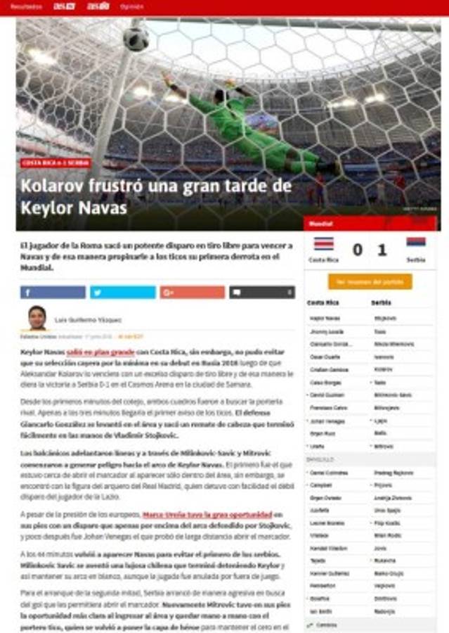 Prensa de Costa Rica: 'Se apaga la ilusión de los octavos en Rusia'