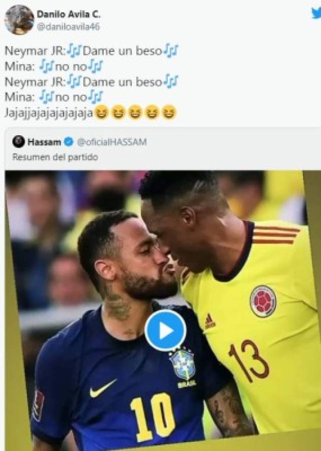 El beso de Neymar a Yerry Mina, protagonista de los memes en el Brasil-Colombia