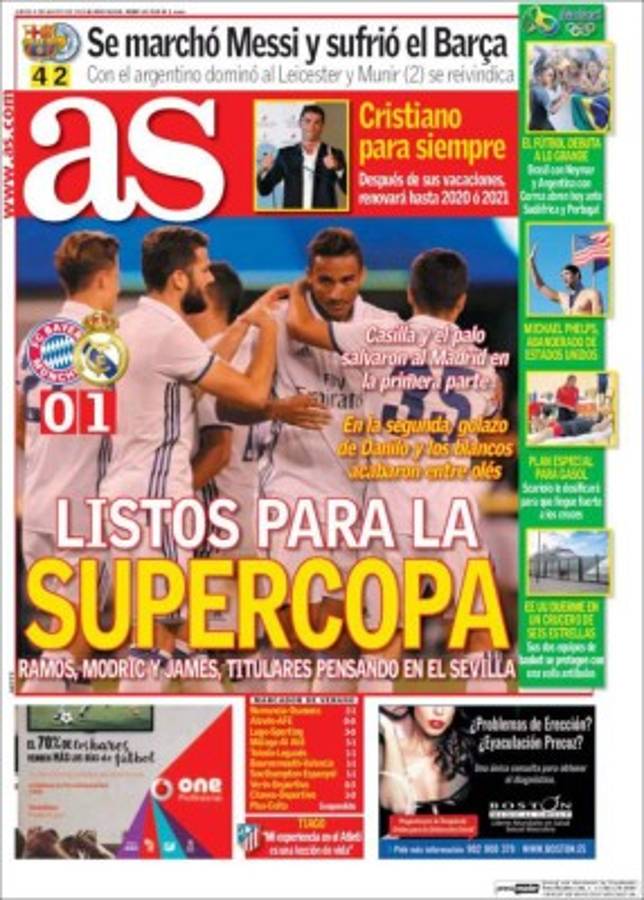 Las portadas deportivas más importantes en el mundo de este jueves 04 de agosto