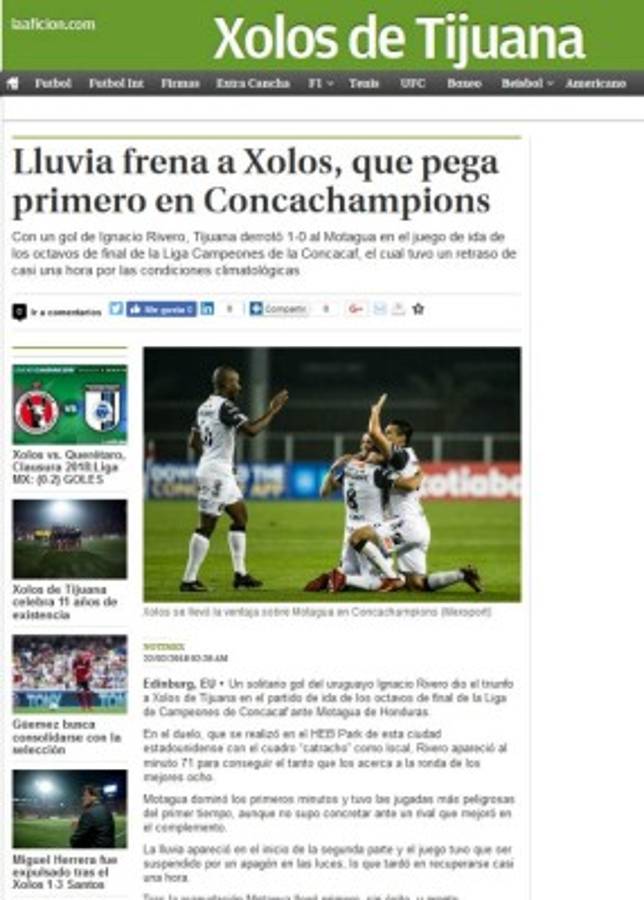 Prensa Mexicana: 'Ladraron los perros' y 'Xolos mordió al Motagua'
