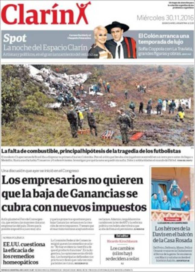 PORTADAS: ¡El mundo llora la tragedia aérea del Chapecoense!