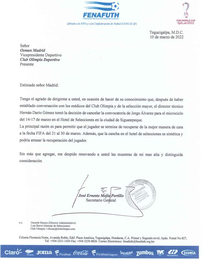 Comunicado: “Bolillo” Gómez canceló la convocatoria de Jorge Álvarez y Fenafuth explica los motivos de la decisión