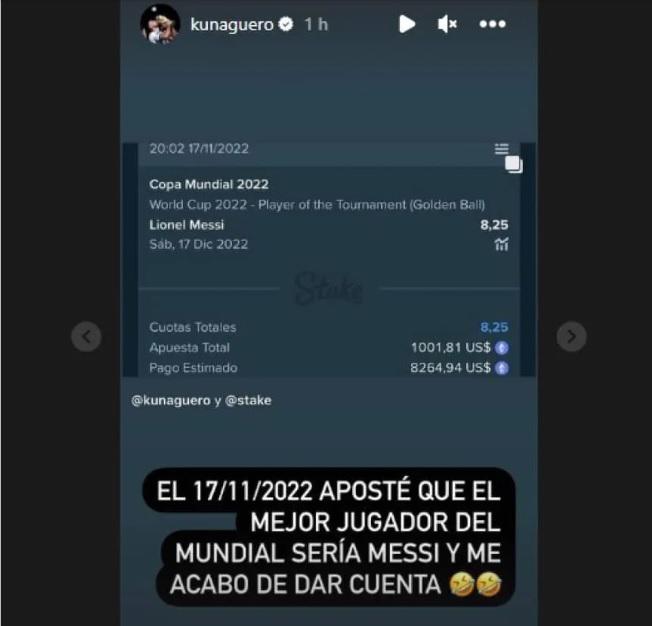 El “Kun” no tuvo problemas en revelar a sus seguidores la cantidad de dinero que ganó por su apuesta.