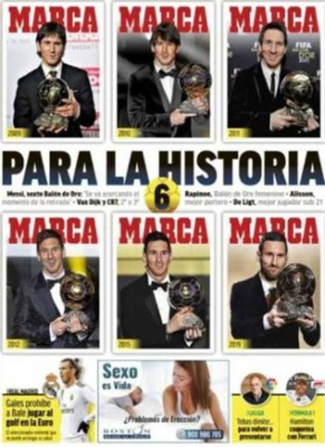 La prensa mundial se rinde ante Messi tras ganar su sexto Balón de Oro