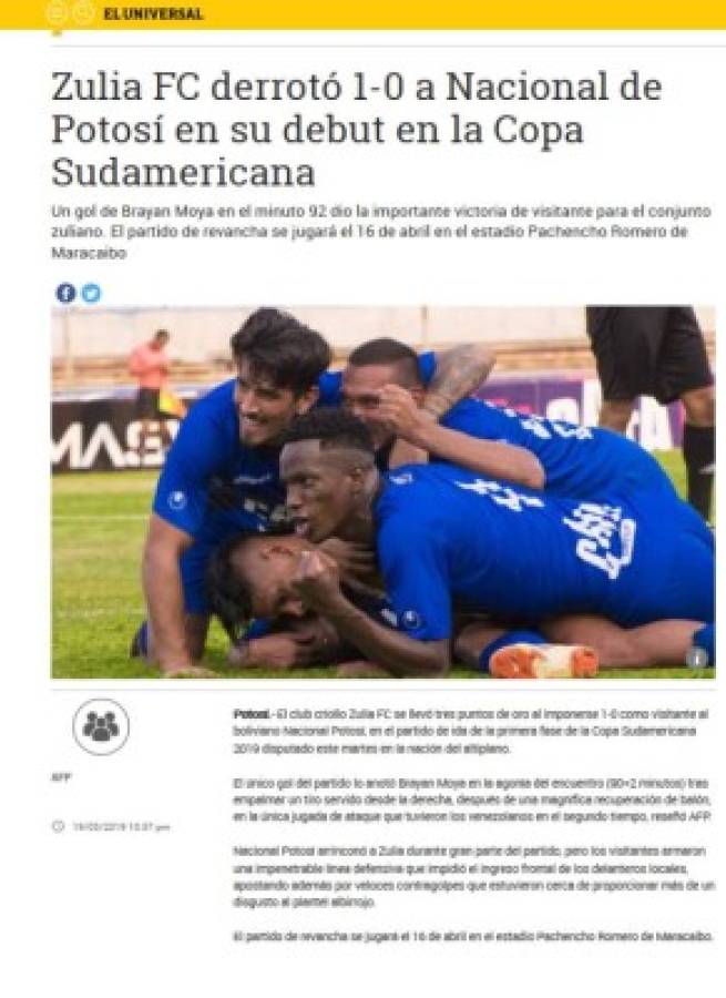 Prensa sudamericana: Bryan Moya amargó a un 'Nacional Potosí con récord de remates'