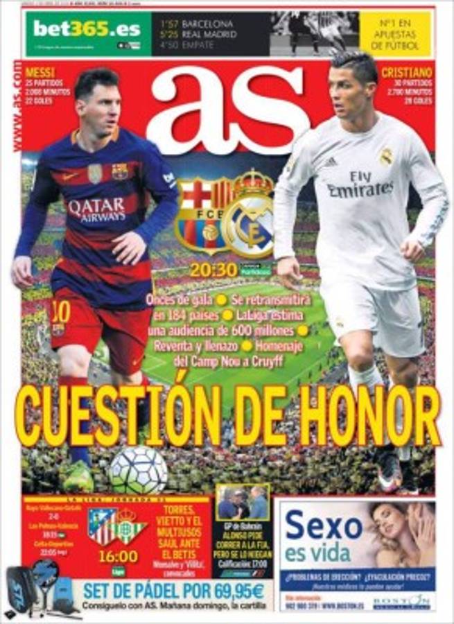 Portadas: El mundo con fiebre de 'El Clásico' Barcelona-Real Madrid