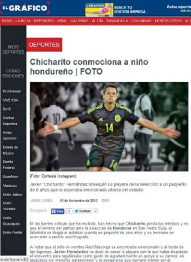 Gesto de Chicharito Hernández en Honduras le dio la vuelta a México