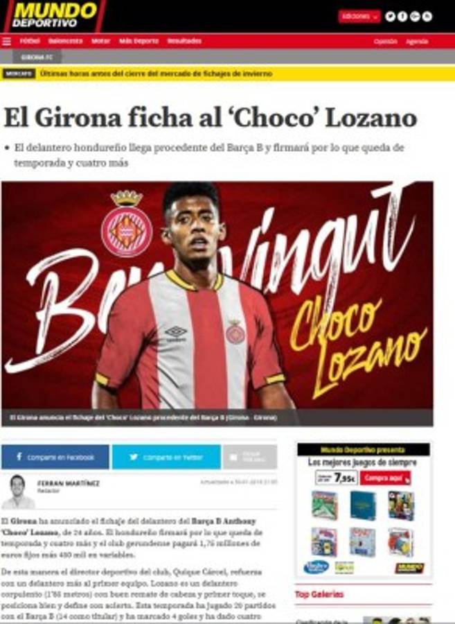 La reacción de los medios tras el fichaje del Choco Lozano por Girona