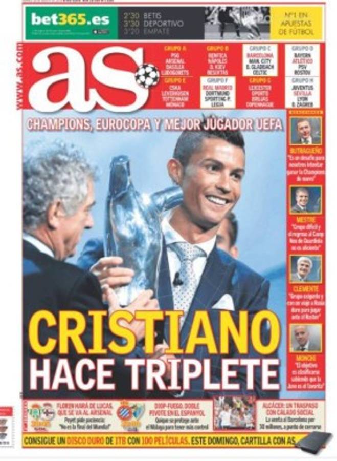 Portadas de los diarios deportivos en el mundo este viernes 26 de agosto