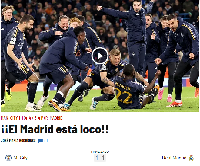 ”No tiene sentido”: lo que dicen los jugadores y medios del triunfo del Real Madrid sobre el City en Champions