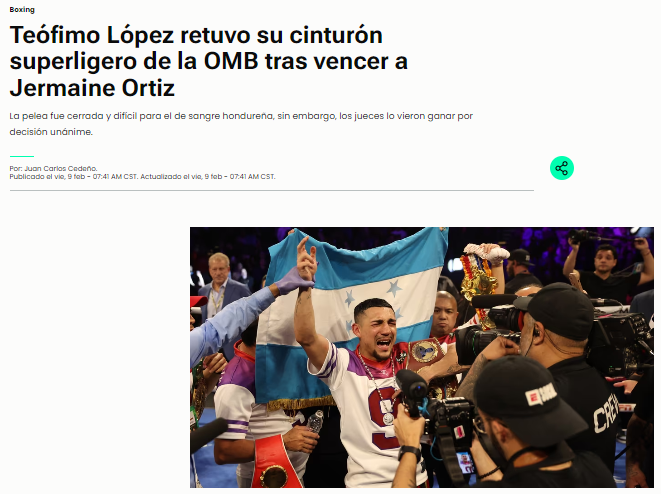 Teófimo López retuvo la corona con polémica y la prensa reacciona: “Defensa exitosa” y “Jamaine Ortiz fue robado”