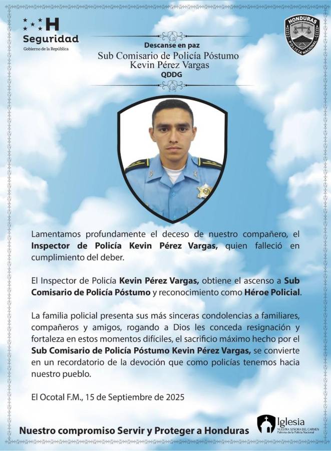 ¿Quién era Kevin Pérez, el héroe policial que perdió la vida ahogado al intentar rescatar niños en San Pedro Sula?