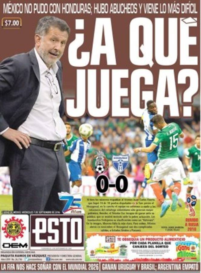 Titulares de portadas en México: '¿Por los suelos, a qué juega?'