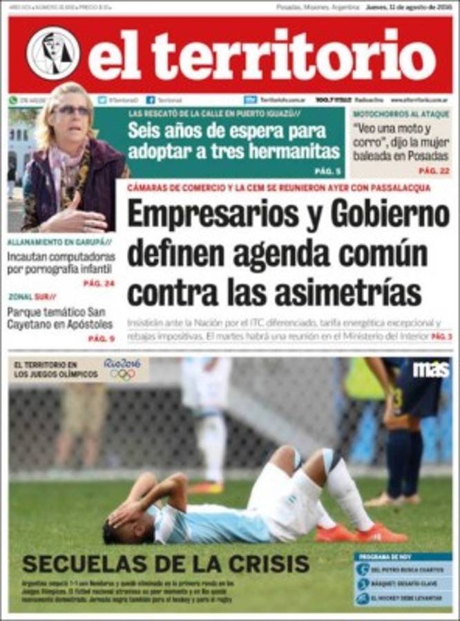 PORTADAS: Argentina llora; Honduras ríe y celebra la clasificación a cuartos de Rio-2016