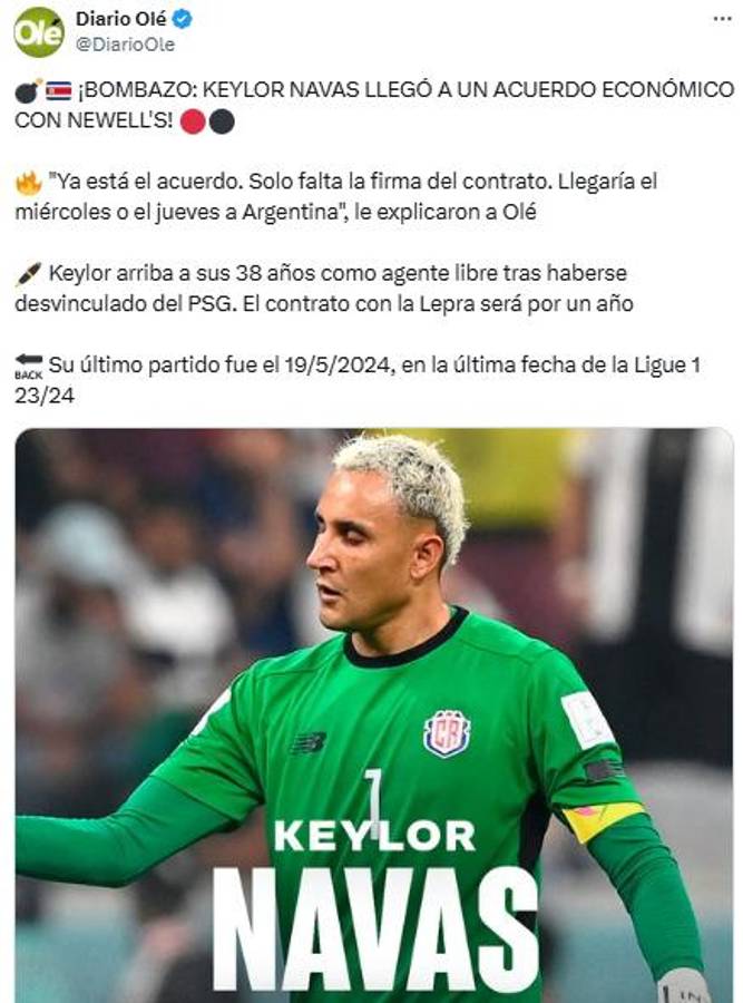 “Bombazo que sacude el mercado; leyenda”: prensa argentina reacciona con la llegada de Keylor Navas