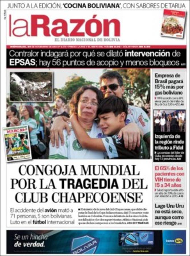 PORTADAS: ¡El mundo llora la tragedia aérea del Chapecoense!