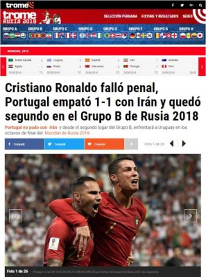 PORTADAS: Así ven a la Portugal de Ronaldo por su pase a octavos de Rusia 2018