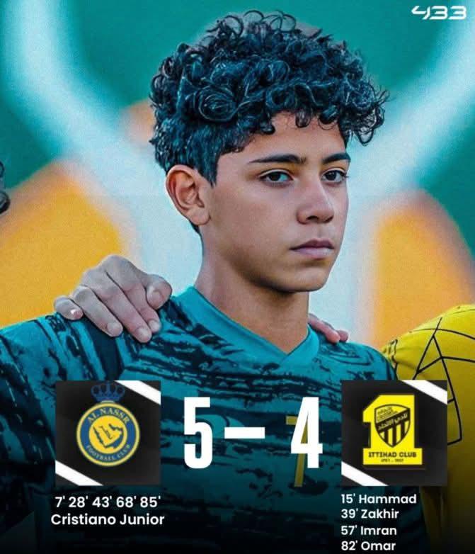 Hijo de Cristiano Ronaldo se destapa con cinco goles y le da el triunfo al Al Nassr contra el Al Ittihad