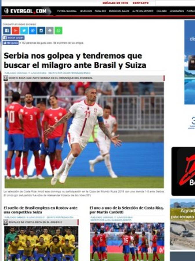 Prensa de Costa Rica: 'Se apaga la ilusión de los octavos en Rusia'
