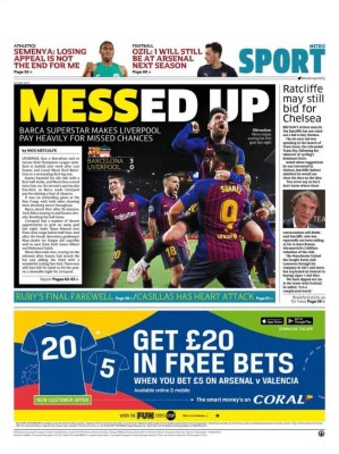 Messi se roba las portada del mundo tras su exhibición contra el Liverpool en Champions