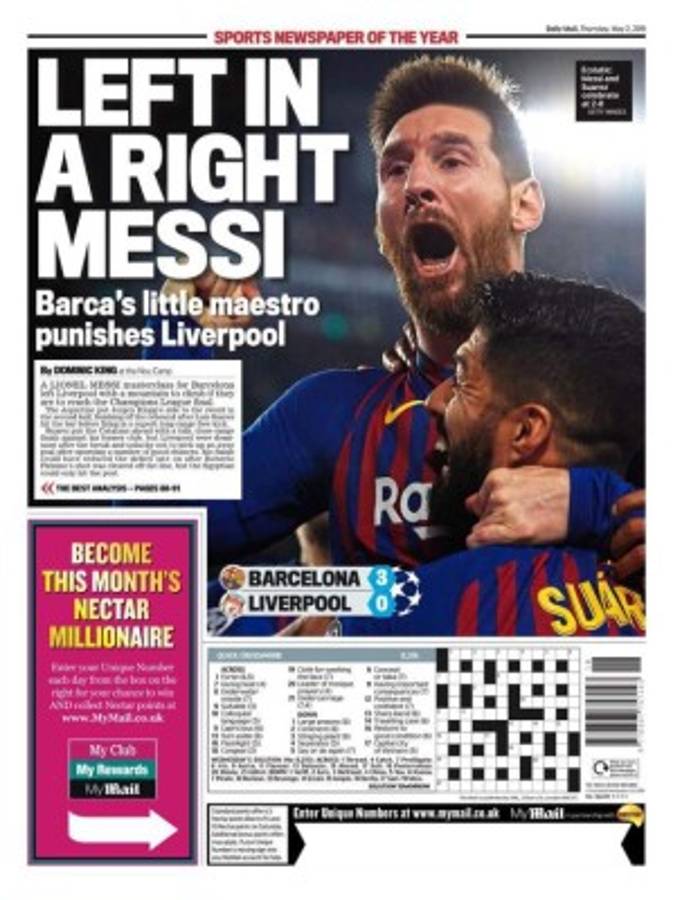 Messi se roba las portada del mundo tras su exhibición contra el Liverpool en Champions