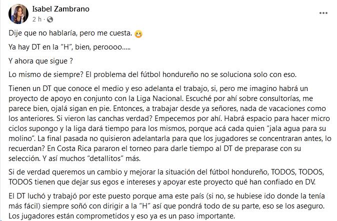 Isabel Zambrano se pronuncia sobre la continuidad de Diego Vázquez al frente de Honduras: “Todos tienen que dejar sus egos e intereses de lado”