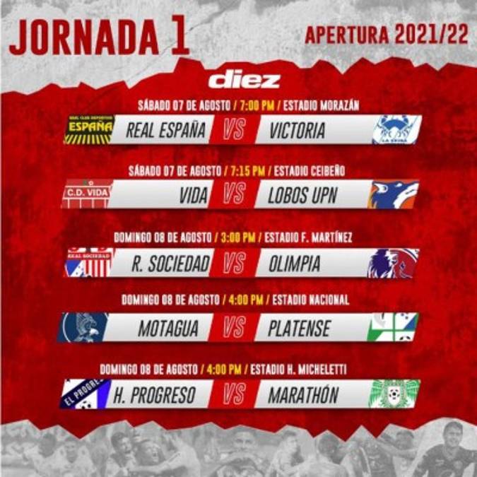 OFICIAL: Fechas y horas de la jornada inaugural del torneo Apertura 2021 de la Liga Nacional de Honduras