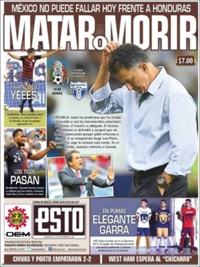 Lo que dice la prensa de México sobre juego ante Honduras: 'Matar o morir'