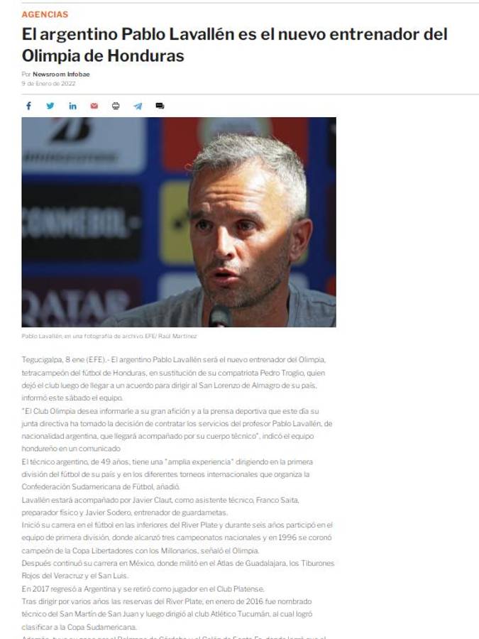 ¿Podrá conseguir el Penta? Así reaccionó la prensa de Honduras e internacional sobre la llegada de Pablo Lavallén a Olimpia