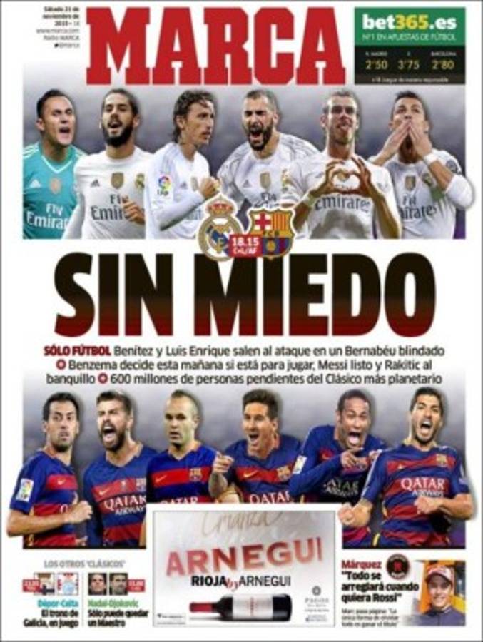 Las mejores portadas de este sábado de clásico 21 de noviembre de 2015