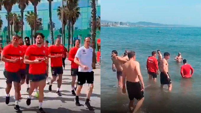 ¡Esto ya es una burla total! Futbolistas del Eintracht Frankfurt festejan clasificación en la playa de Barcelona: Siguen en las nubes