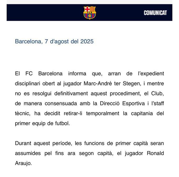 Barcelona rompe por completo a Ter Stegen con la decisión que nunca esperó y anuncia a los nuevos capitanes