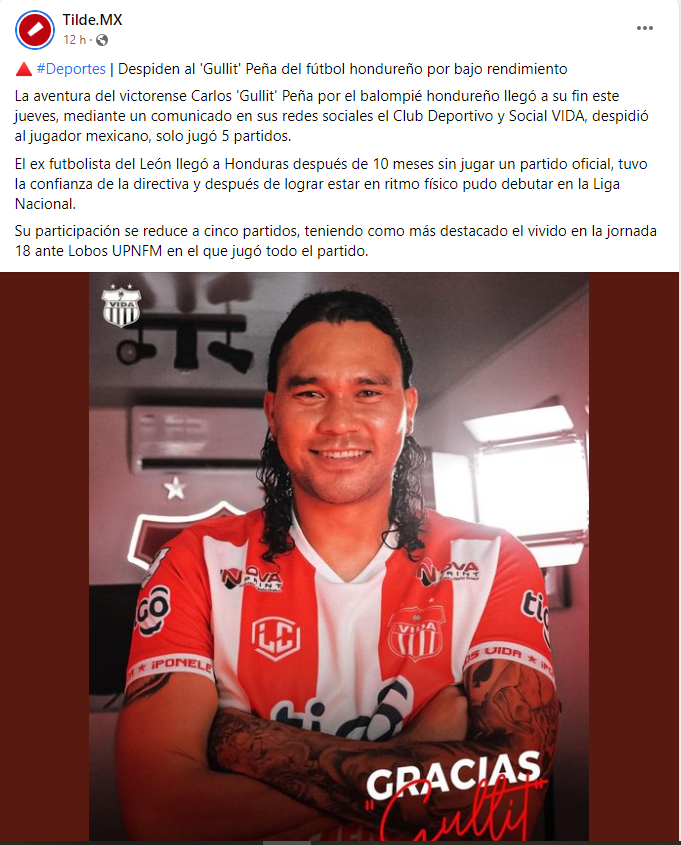 “Otro fracaso más” y “lo mandaron a casa”: prensa mexicana es dura con Gullit Peña tras salida del Vida